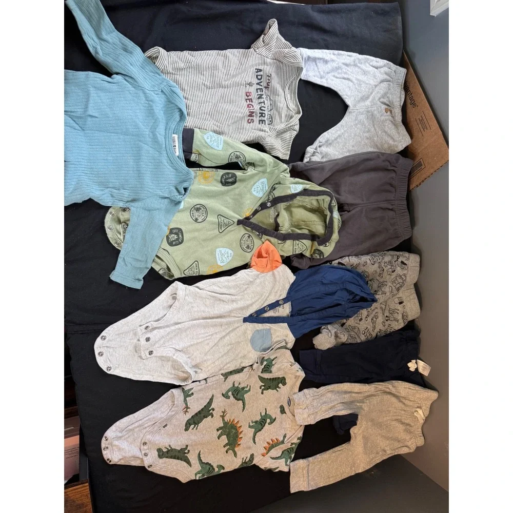 Carter's Rabbit + Bear Baby Boy Clothes Bundle 6-9M Bodysuits Pants 10pc Set - Picture 1 of 12